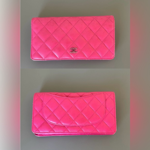 Chanel Bifold Fuchsia / Pink Quilted Caviar Leather Wallet - Picture 13 of 16